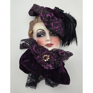 Signed Unique Creations Face Wall Mask 20s Flapper Velvet Lace Feathers Numbered